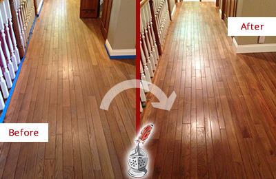 Sir Grout Restored This Worn Out Charlotte Park Wood Floor with a Deep Cleaning Service Before and After Picture of a Charlotte Park Wood Deep Cleaning Service on a Worn Out Floor