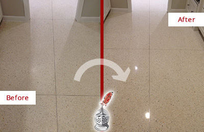 Sir Grout Seals this Solana Granite Floor for Stone Protection Before and After Picture of a Solana Granite Floor Sealed for Stone Protection