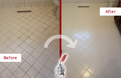 Sir Grout Seals the Grout of this Vineyards White Bathroom Floor for Extra Protection Before and After Picture of a Vineyards White Bathroom Floor Grout Sealed for Extra Protection