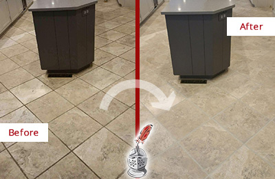 Sir Grout Seals this Stained Vineyards Kitchen Floor Grout to Remove Stains Before and After Picture of a Vineyards Kitchen Floor Grout Sealed to Remove Stains