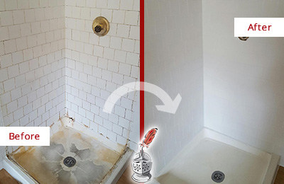 Sir Grout Cleans this Bokeelia Shower Cleaned to Eliminate Mold Before and After Picture of a Bokeelia Shower Cleaned to Eliminate Mold