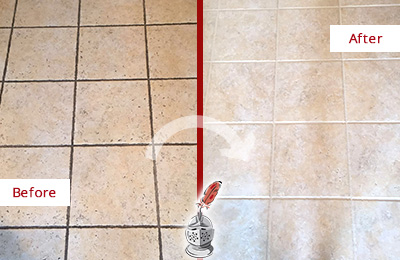 Before and After Picture of a Punta Gorda Isles Ceramic Floor Cleaned to Remove Soil