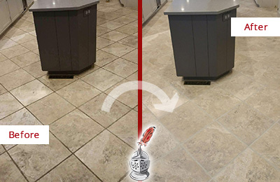 Before and After Picture of a Punta Gorda Isles Kitchen Floor Cleaned to Remove Stains
