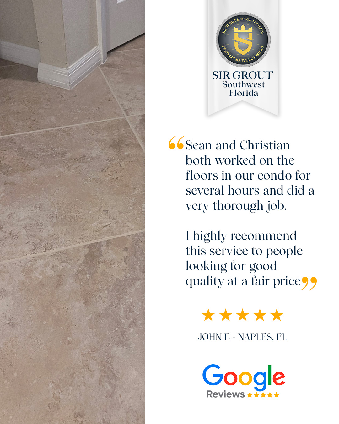 Testimonial from John E - Naples, FL